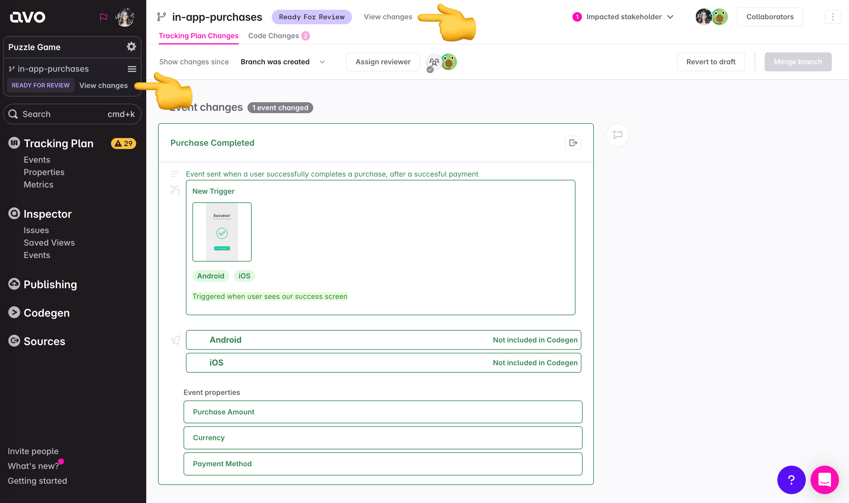How to access the tracking plan changes page